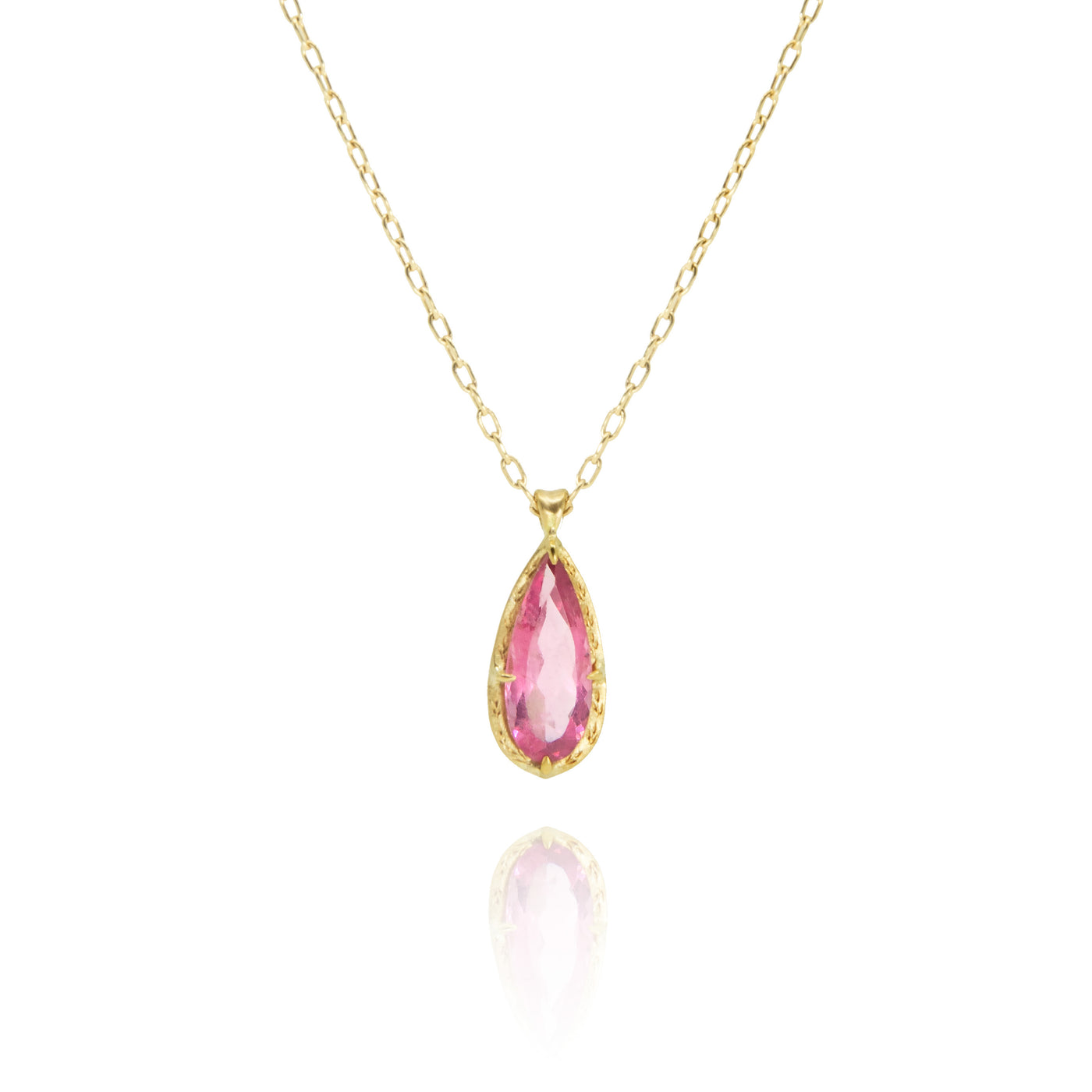 Tear Pink Tourmaline Drop Prong Pendant
