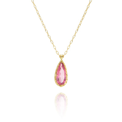 Tear Pink Tourmaline Drop Prong Pendant