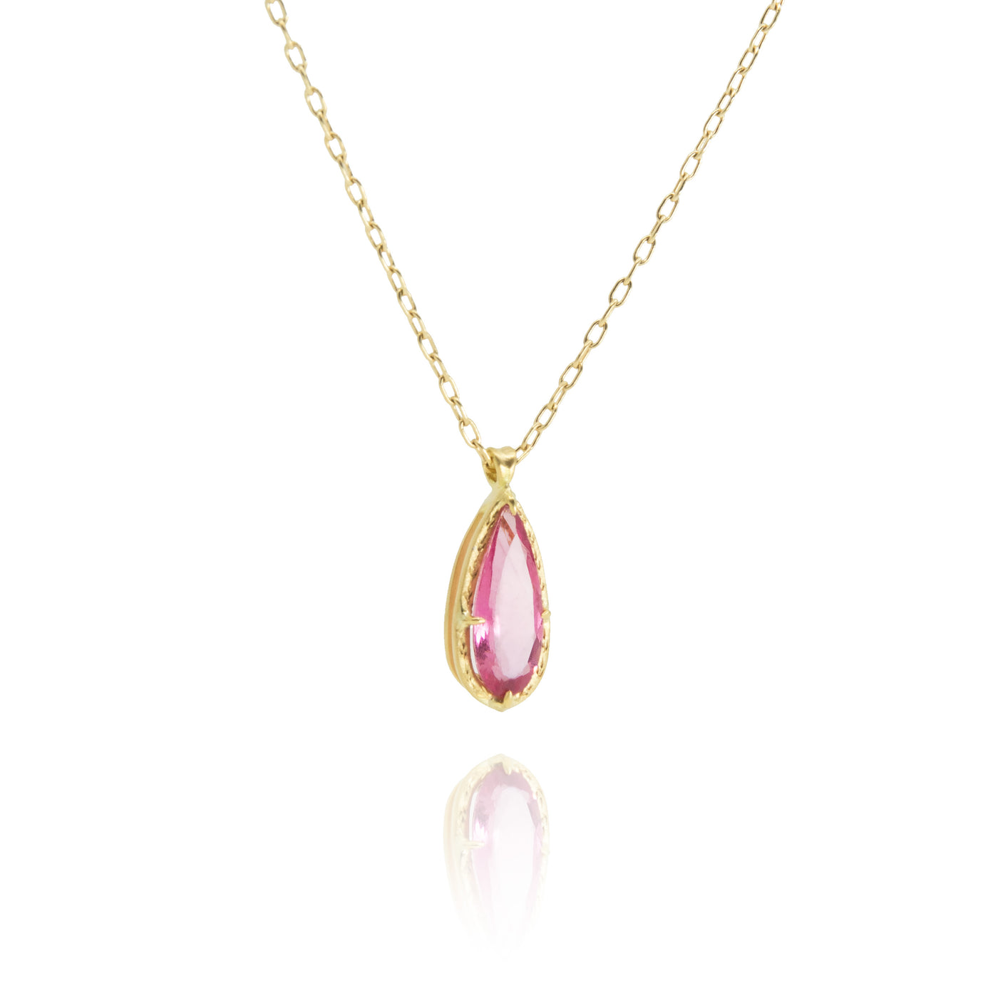 Tear Pink Tourmaline Drop Prong Pendant