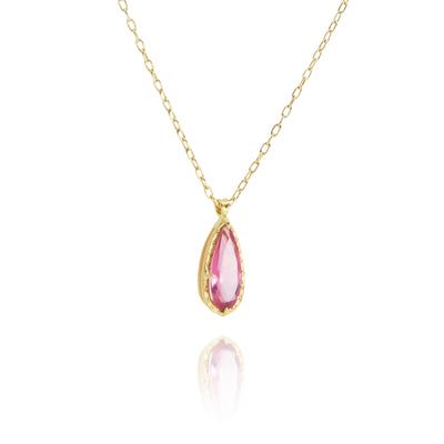 Tear Pink Tourmaline Drop Prong Pendant
