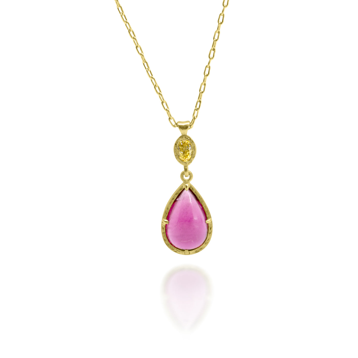 Prong Pear Cab Pendant with Oval Charm