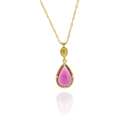 Prong Pear Cab Pendant with Oval Charm