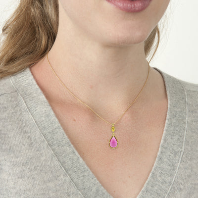 Prong Pear Cab Pendant with Oval Charm