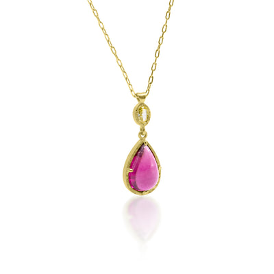 Prong Pear Cab Pendant with Oval Charm