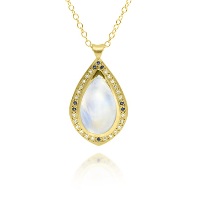 Teardrop Moonstone Pendant with Halo