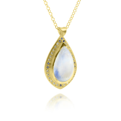 Teardrop Moonstone Pendant with Halo