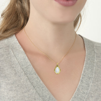 Teardrop Moonstone Pendant with Halo