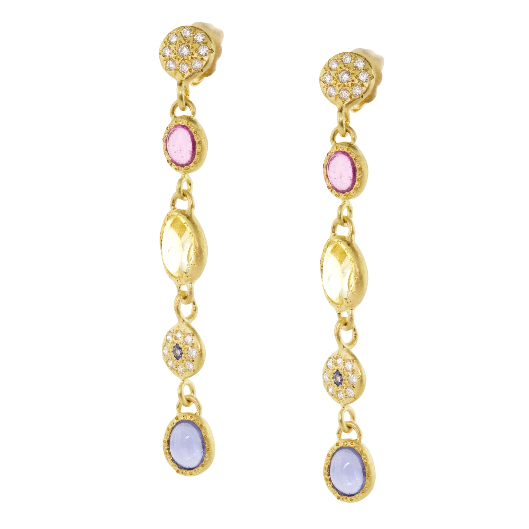 18K Yellow Gold Stained Glass Sapphire Drop Earrings | Adel Chefridi
