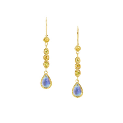 Yellow Diamond and Moonstone Drop Earrings