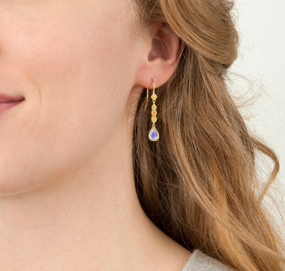 Yellow Diamond and Moonstone Drop Earrings