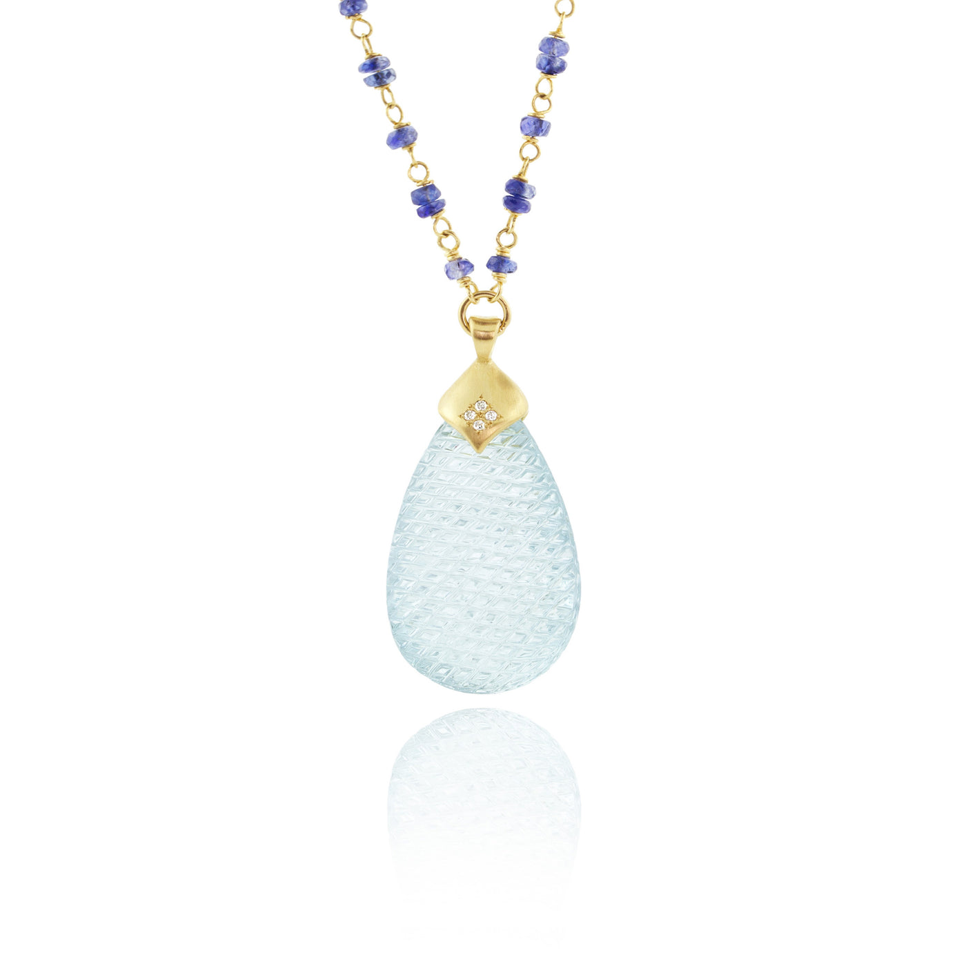 Carved Aquamarine on Sapphire Beaded Necklace