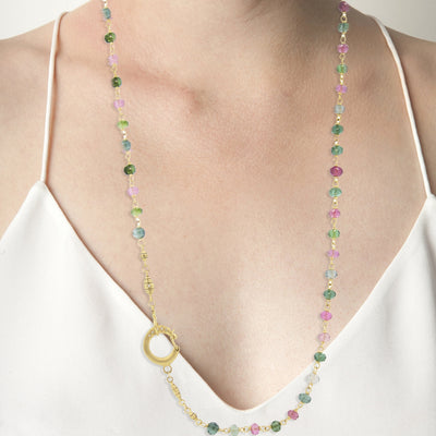 36" Beaded Multi-Color Tourmaline Necklace