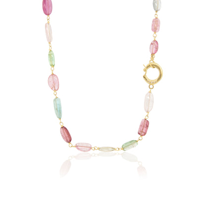 BEADED PINK AND GREEN TOURMALINE NECKLACE