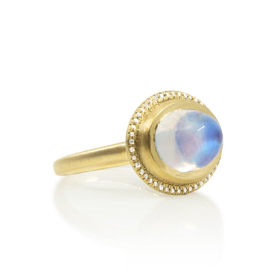 Diamond Halo Moonstone Ring