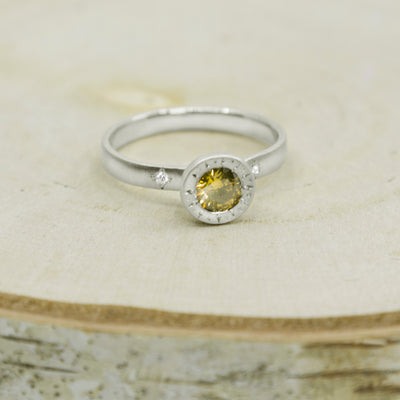 Orange Diamond Etched Round Ring