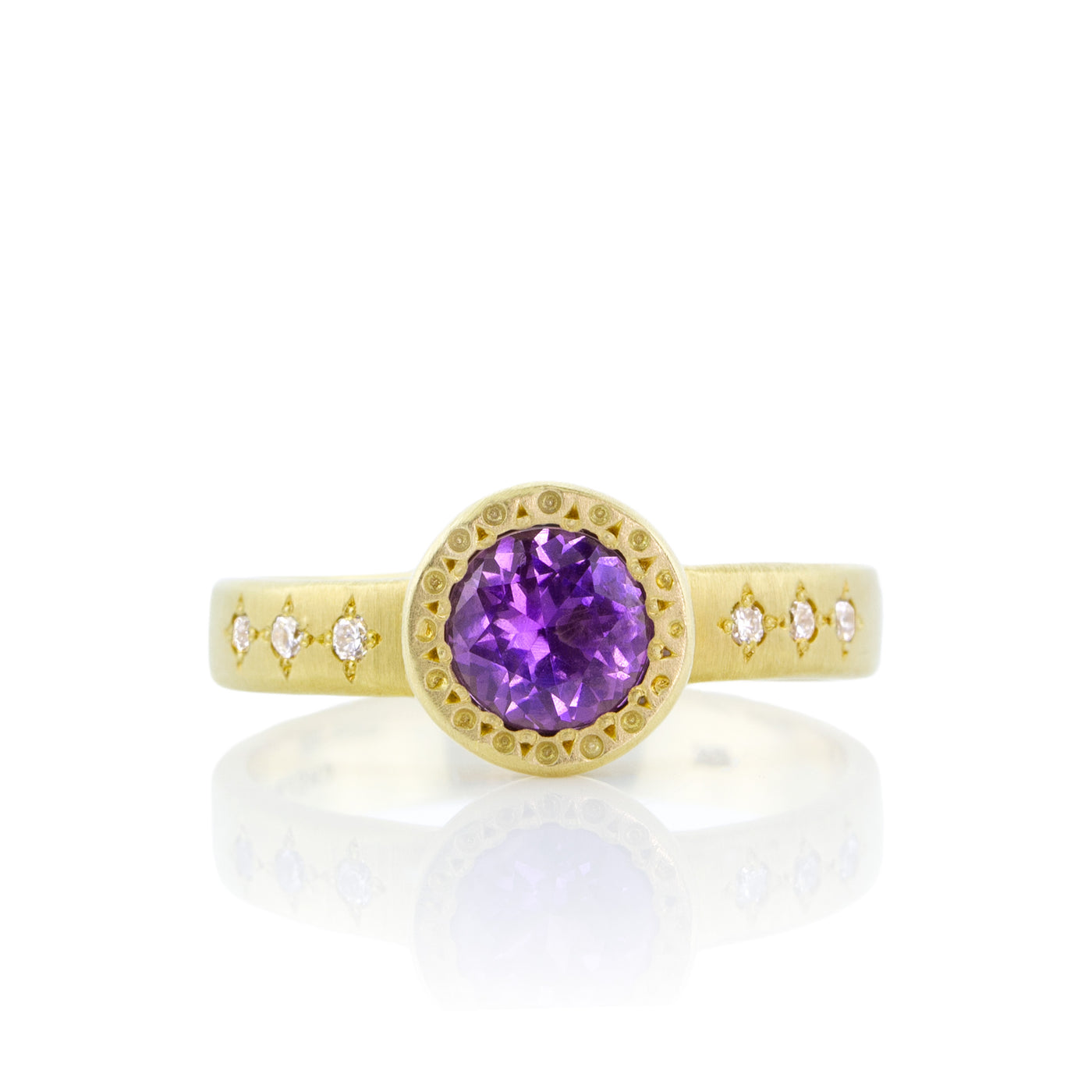 Purple Sapphire Etched Bezel Ring
