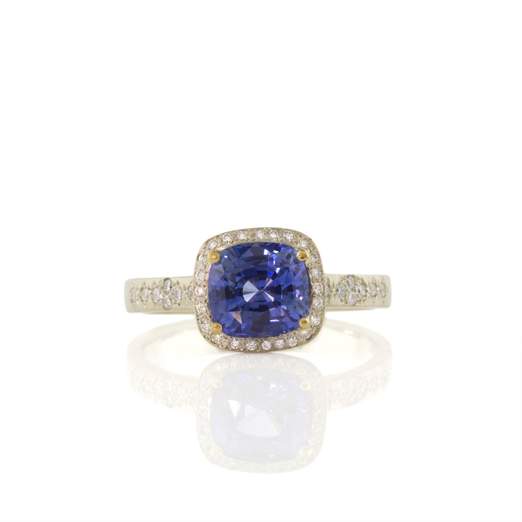 White Gold Cushion Cut Sapphire