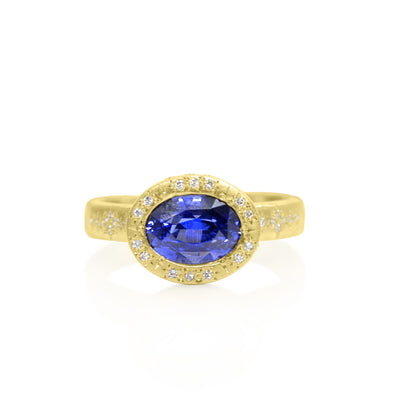 Sapphire Oval Beaded Horizon Ring