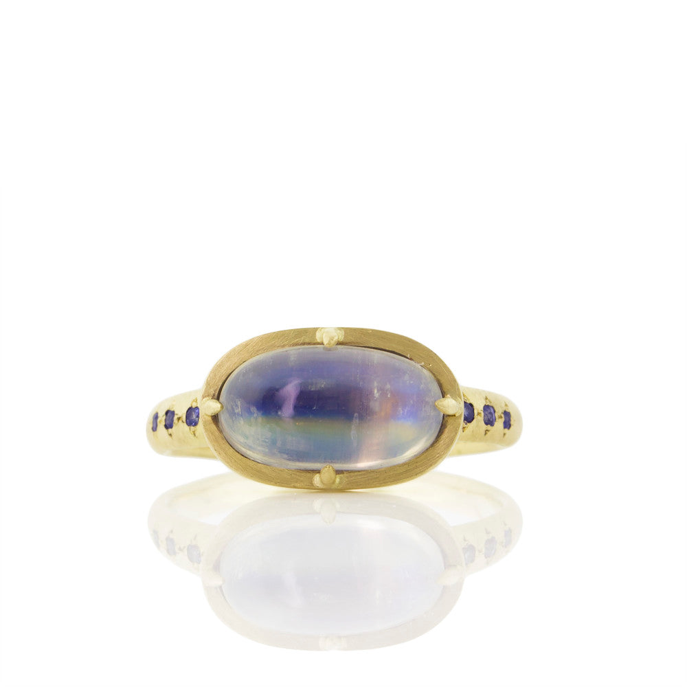 PRONG MOONSTONE RING WITH SAPPHIRES