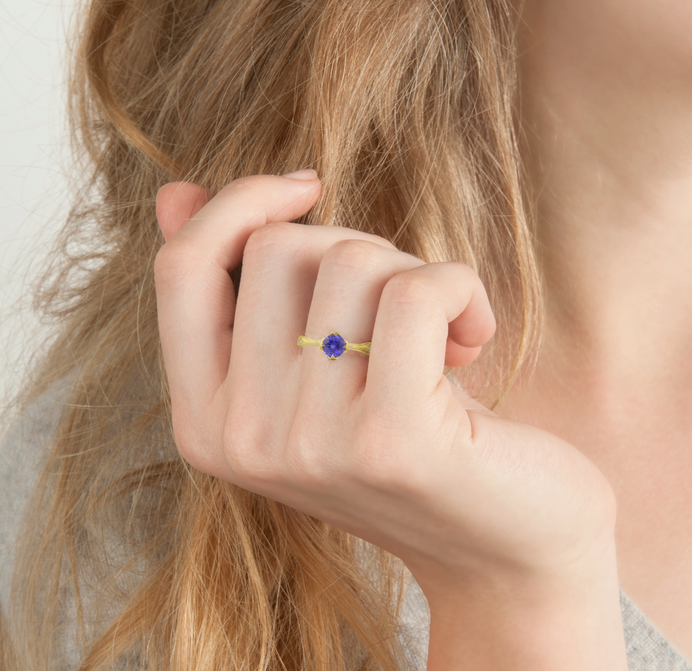 Round Sapphire Rosebud Ring