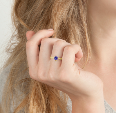 Round Sapphire Rosebud Ring