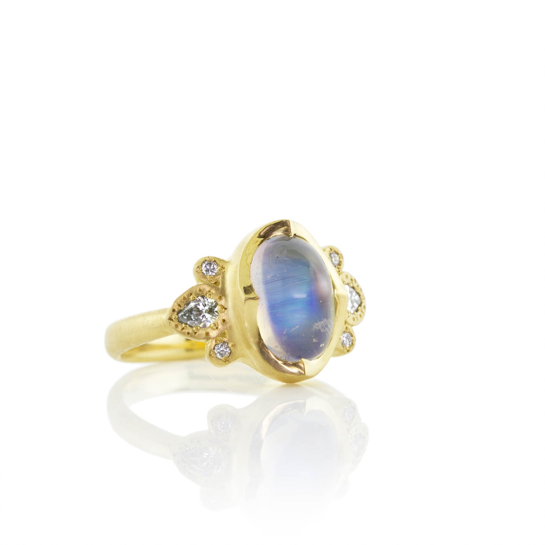 18K Yellow Gold Oval Moonstone and Diamond Ring | Adel Chefridi