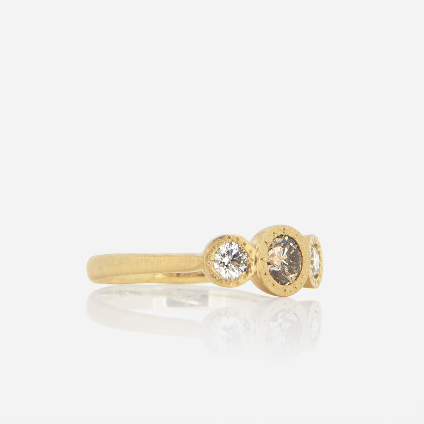 Champagne Engraved Bezel Three Stone Ring