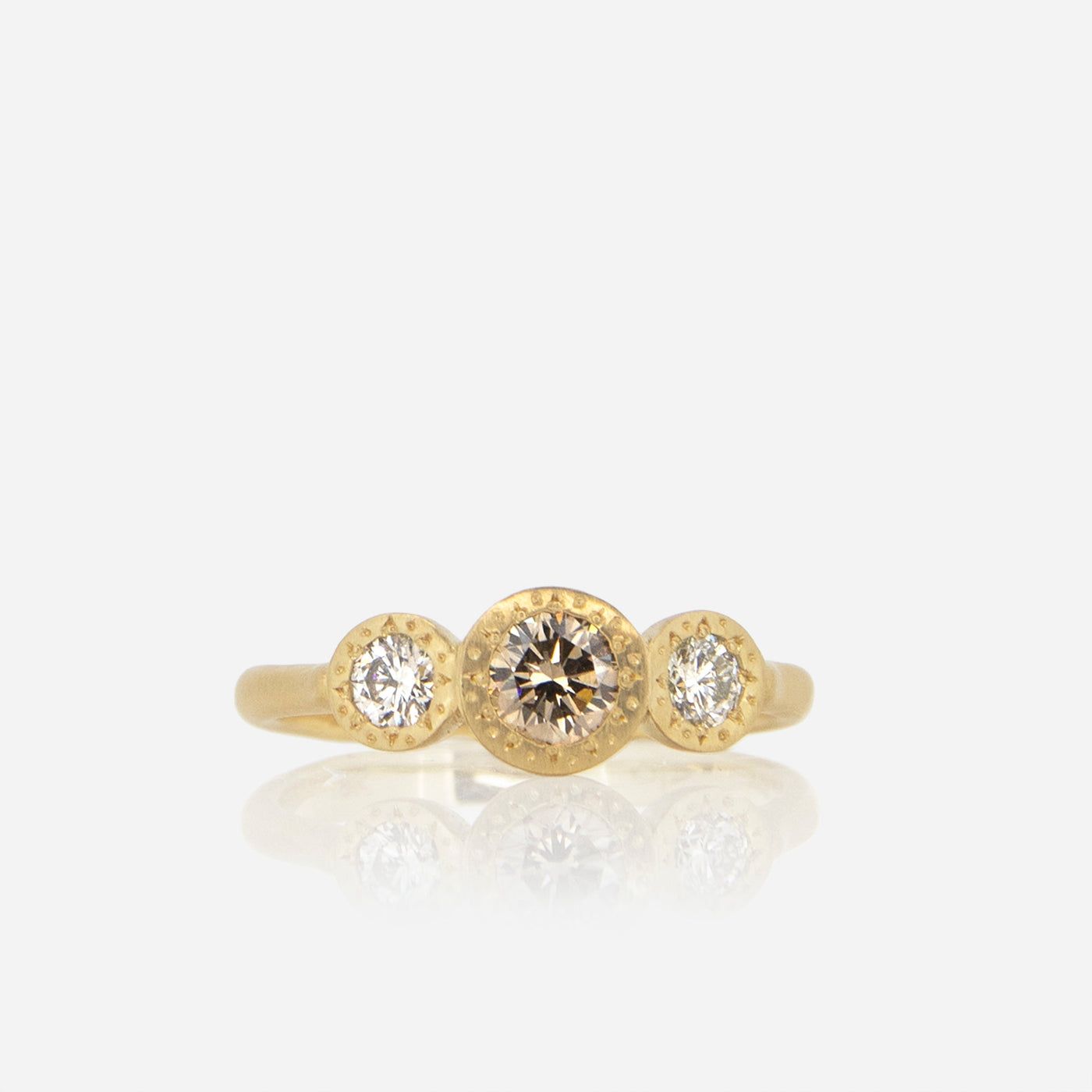 Champagne Engraved Bezel Three Stone Ring