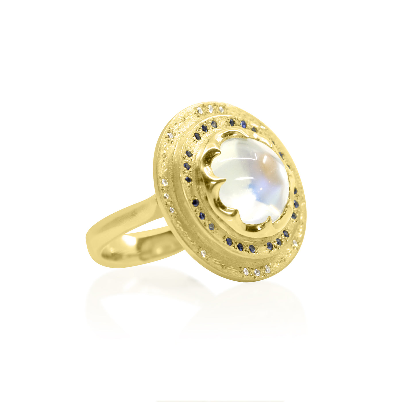 Engraved Round Moonstone Ring