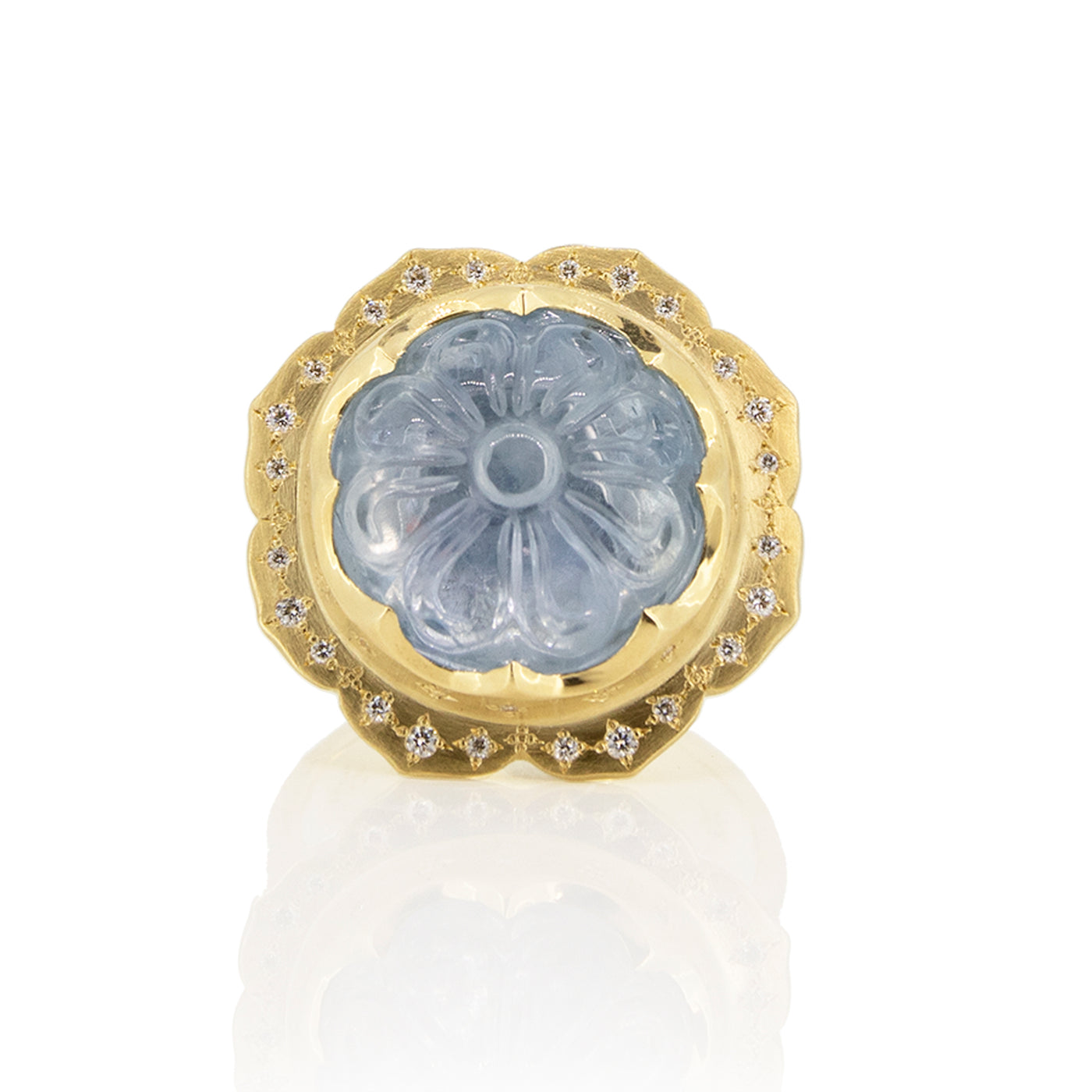 Carved Sapphire Flower Ring