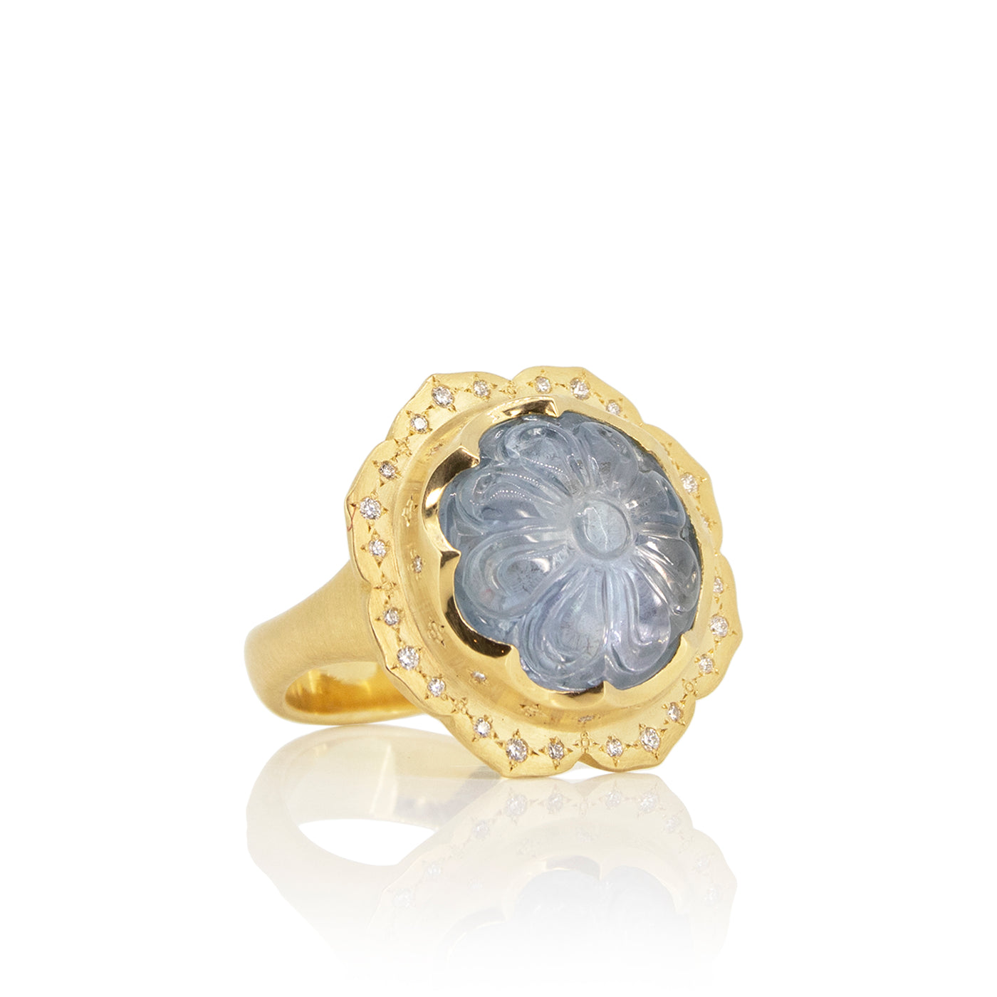 Carved Sapphire Flower Ring