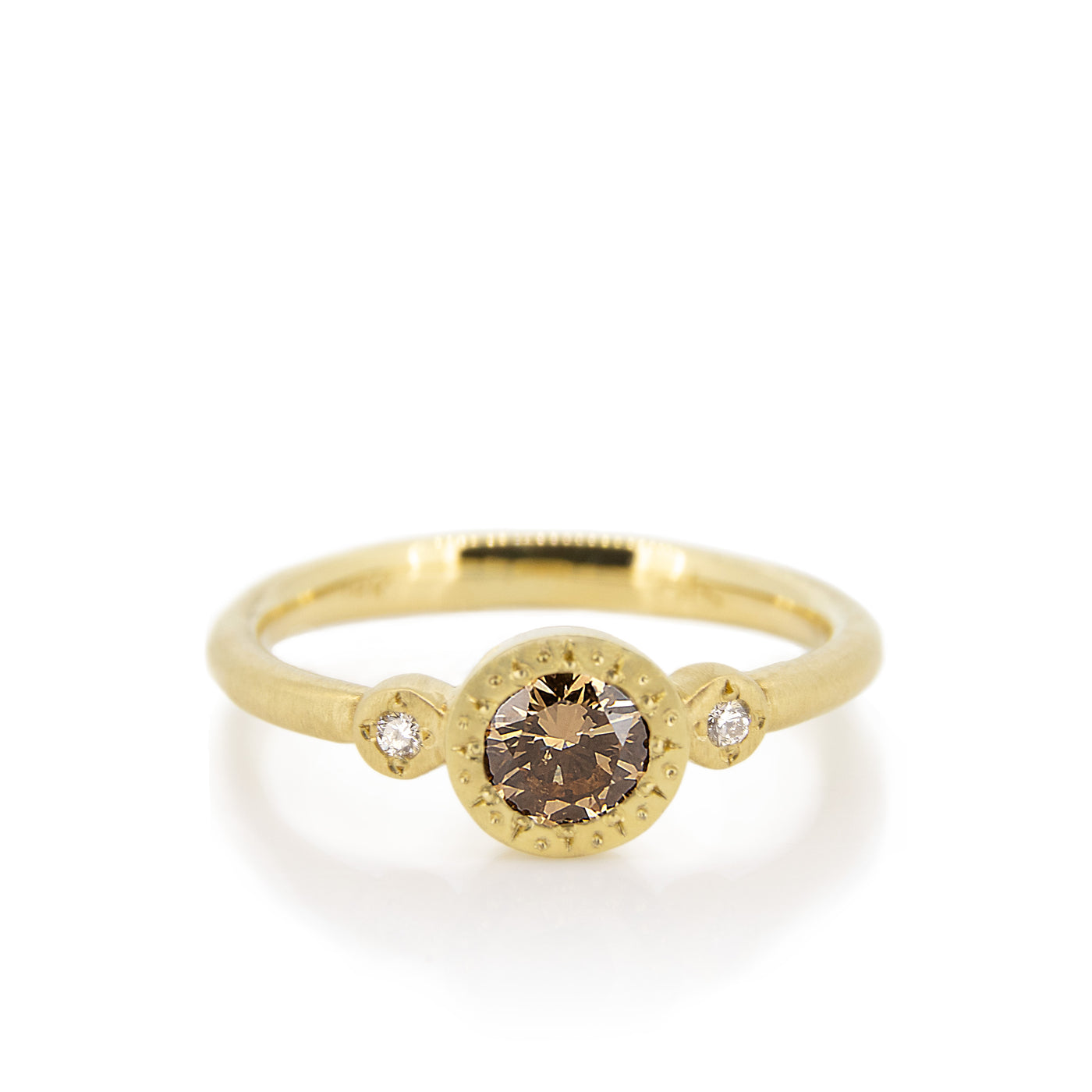Etched Round Champagne Diamond Ring