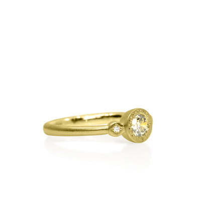 Etched Round Ring with Champagne Diamond