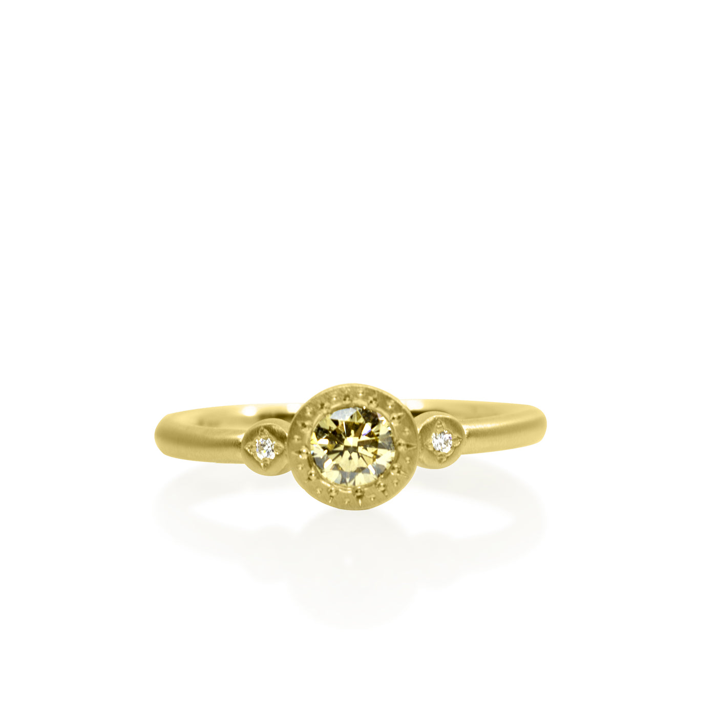 Etched Round Ring with Champagne Diamond