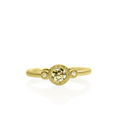 Etched Round Ring with Champagne Diamond