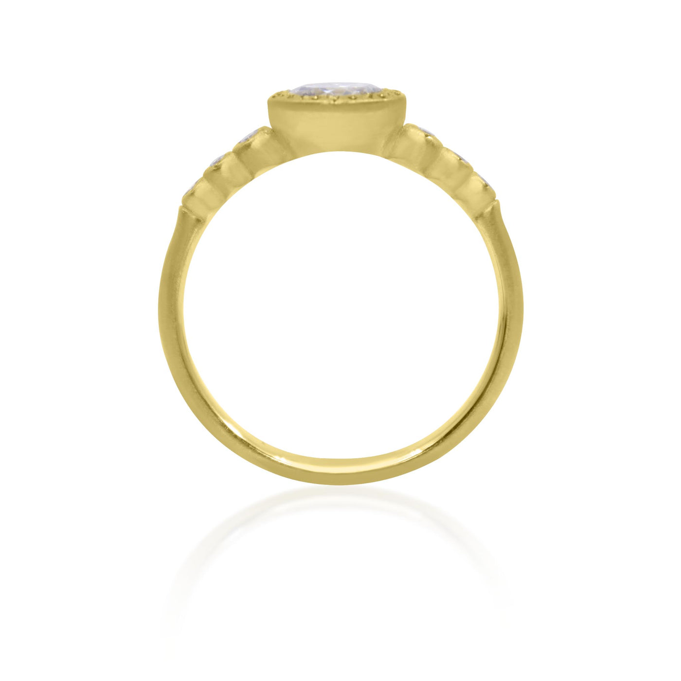 Etched Bezel Round Ring with Three Side Stones