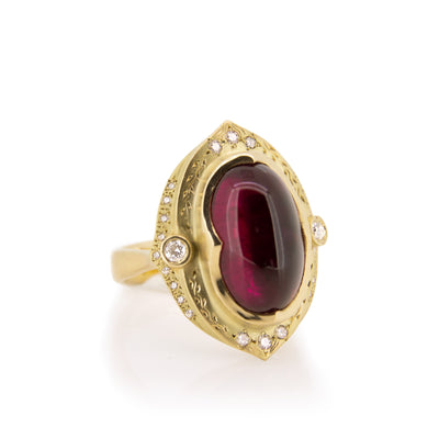 Oval Rubellite Three Tier Ring