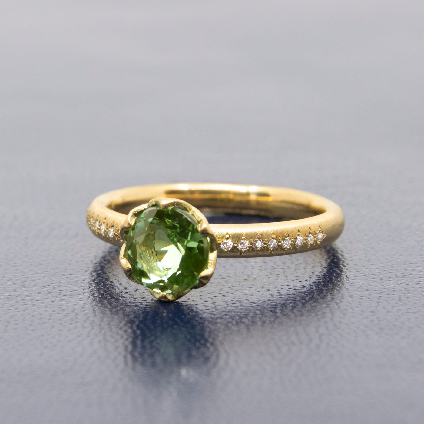 Green Tourmaline Honeycomb Ring