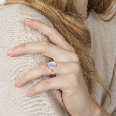 Rose Gold Oval Moonstone Prong Set Ring