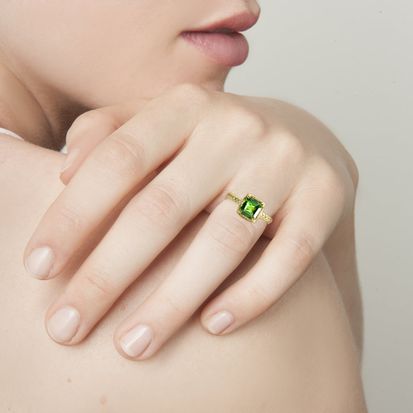 Lotus Ring with Diamond Halo