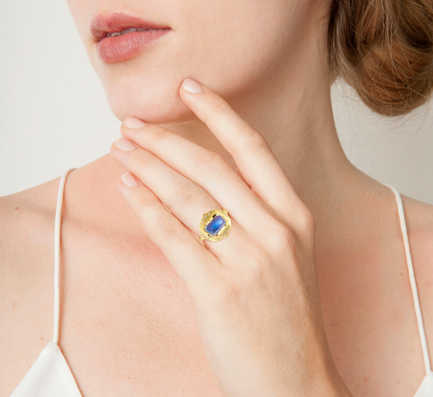 18k Yellow Gold Diamond Moonstone Crown Ring Adel Chefridi