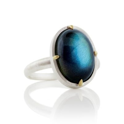 Vertical Oval Prong Labradorite Ring