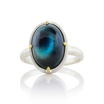 Vertical Oval Prong Labradorite Ring