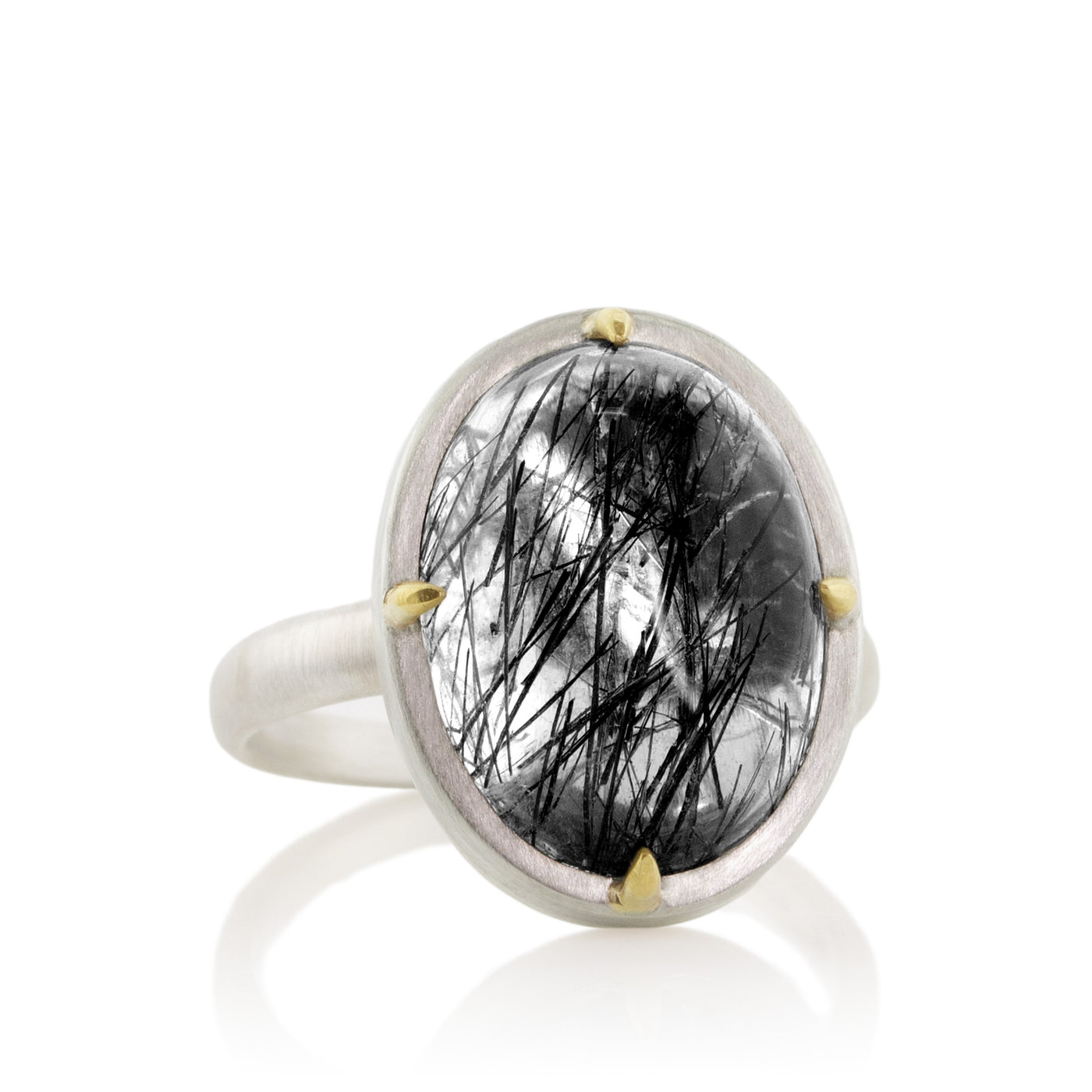 Vertical Set Oval Rutilated Quartz Cabochon Ring
