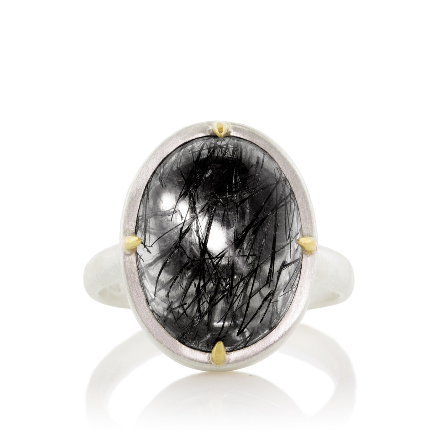 Vertical Set Oval Rutilated Quartz Cabochon Ring